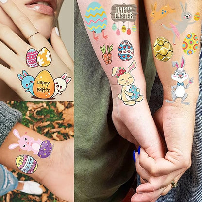 10 Sheets Happy Easter Temporary Tattoos For Kids Boys Girls Easter Basket Stuffers Party Decoration, Funny Bunny Eggs Fake Tattoo Sticker Easter Accessories Supplies Goodie Bag Fillers Children Gifts