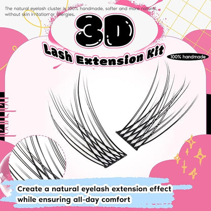 FANXITON Lash Clusters Kit Wispy Lashes Clusters Kit Natural C Lash Extensions Kit 280 Pcs Eyelash Clusters Kit with Lash Bond and Seal Tweezers Individual Lashes Kit