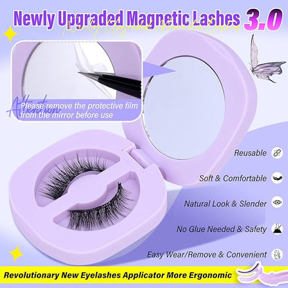 Natural Magnetic Eyelashes with Applicator Reusable Magnetic Lashes without Eyeliner Short No Glue Needed Magnet Lashes Cat Eye Magnet Eyelashes by Zegaine(1 PAIR)