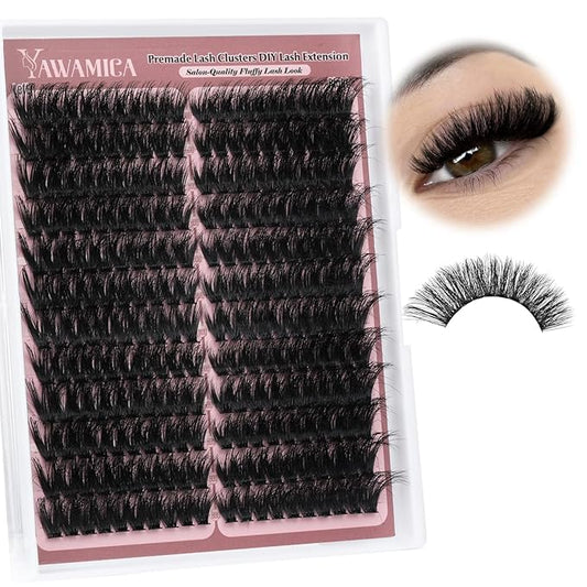 Yawamica Fluffier Lash Clusters Premade Cluster Eyelash Extensions Wispy Cat Eye Lash Clusters 200D Volume 9-18mm Individual Lashes Left Right Cluster Lashes 240pcs DIY Lash Extension by Self