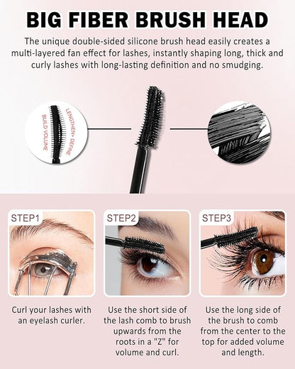 Black Grey Waterproof Mascara, Liquid Lash Extensions Mascara with Dual-Sided Brush, Great for Lengthening and Volumizing Eyelashes, Tubing Mascera Fiber No Clumping, Long Lasting, Smudge-Proof-01