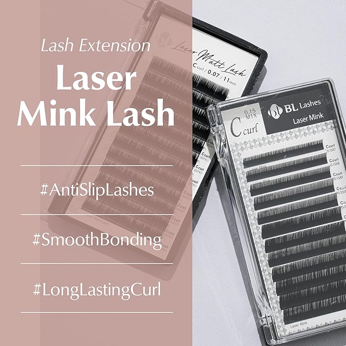 "BL BL Laser Mink Classic Synthetic Lashes, 0.15 Thickness, C Curl 11mm, Natural Semi Permanent Eyelashes, Longer-lasting Eyelash Extension Supplies"