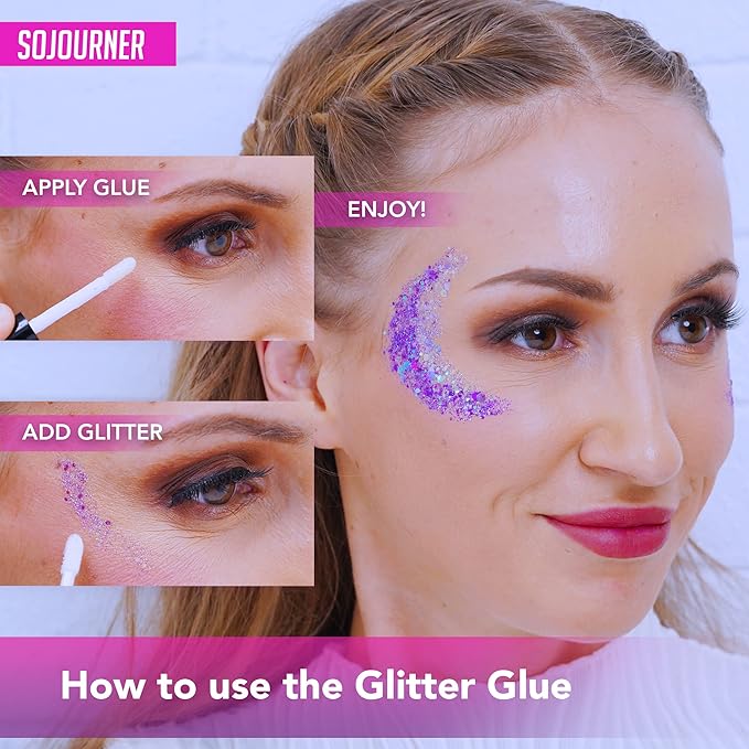 Glitter Body Glue & Face Glue - Face Glitter Makeup Primer for Eye, Face, Skin, Body Adhesive & More | Use with Glitter, Body Jewels, Rhinestones, Makeup and Rave Festival Accessories