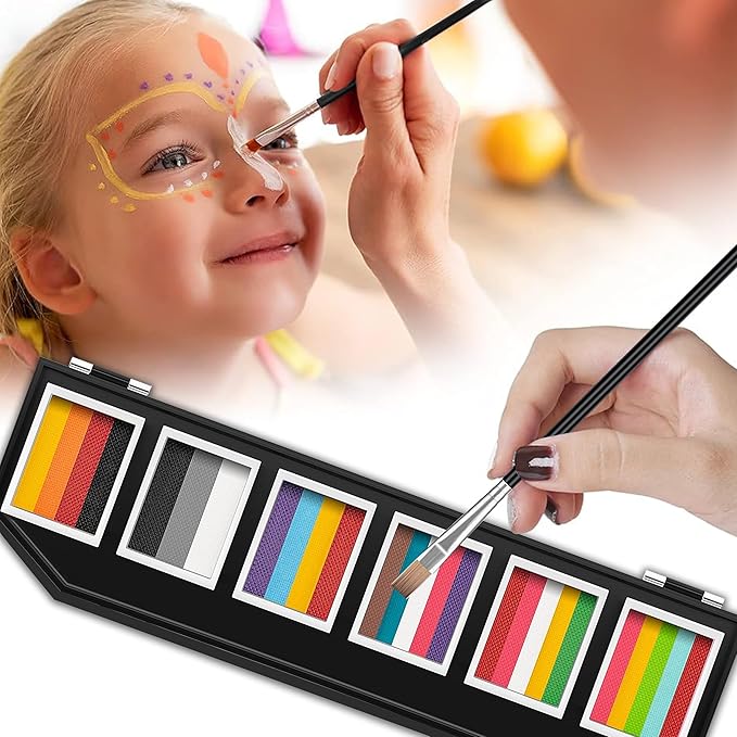 Maydear Face Painting Kit for Kids Adults, 6×10gm Professional Makeup Split Cake Palette, Safe and Non-Toxic Water Based Rainbow Face Body Paint Set for Parties, Halloween, Christmas