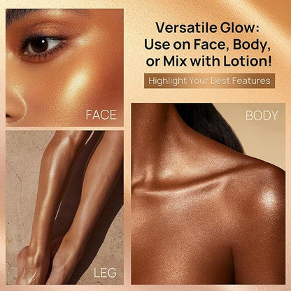 Body Shimmer Oil, Liquid Highlighter Bronzer Body Glitter Oil Long Lasting Moisturizing for Face Makeup Lotion Illuminate Serum Glow Shimmer Skin 50ml/1.7 Fl Oz（Bronze Brown #01）