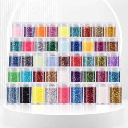 Pack of 45 Colors Iridescent Fine Glitter,Licool Extra Fine Holographic Glitter for Epoxy Resin DIY Craft,Nail Art,Body Hair Face Make up Powder,Slime Candle Tumbler Making Metalic
