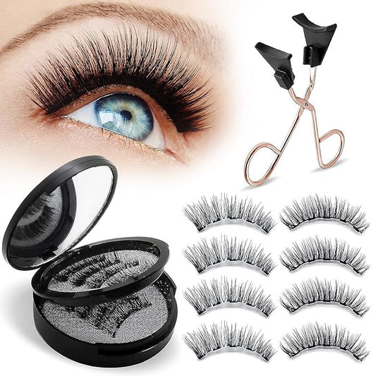 Reusable Magnetic Eyelashes – 4 Pairs Natural Look False Lashes with Easy Applicator, No Glue or Eyeliner Needed, Comfortable & Waterproof for All-Day Wear