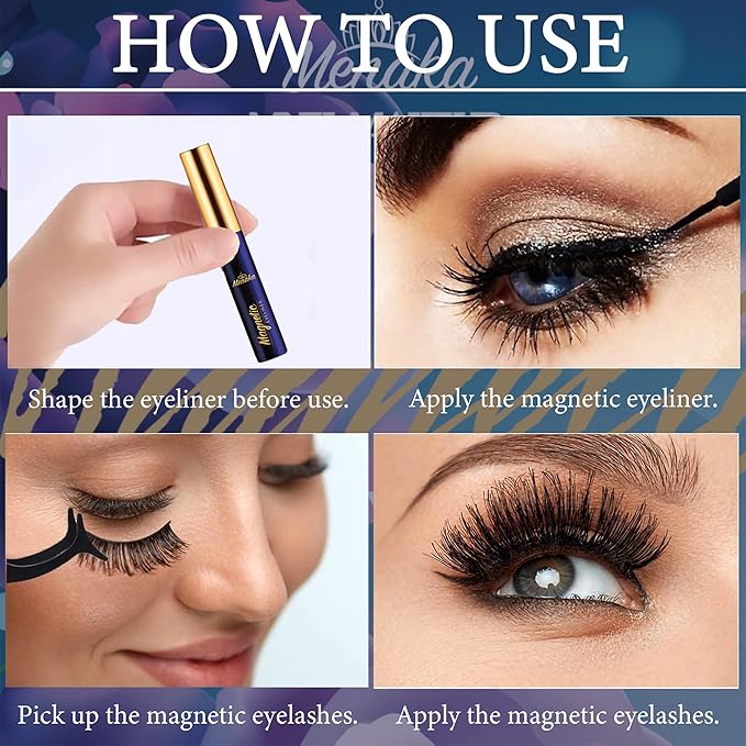 Menaka Magnetic Eyelashes and Eyeliner Kit, Reusable Magnetic Lashes with Eyeliner and Tweezers, 3D Natural Look False Eyelashes, No Glue Needed,Cruelty Free,(7pairs)