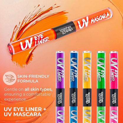 UV Blacklight Glow Eyeliner and Mascara Duo - 6 Color Variety Pack, 6ml – Day or Night Stage, Clubbing or Costume Makeup by Splashes & Spills