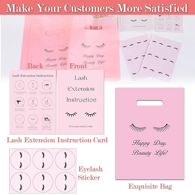 52PCS Lash Shampoo Bottles Brushes Set, 10pcs Foam Pump Dispenser, Lash Cleaning Brush, Eyelash Extension Tube Brush, Instructions Cards, Lash bags, 2pcs Eyelash Stickers for Business Clients (pink)