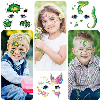 EMOME Face Tattoos for Kids - 48 Sheets Party Pack, Face Paint Tattoos Makeup for Boys and Girls Birthday Party Supplies Games, Face Tattoo Stickers for Kids Party Favors Goodie Bag Stuffers