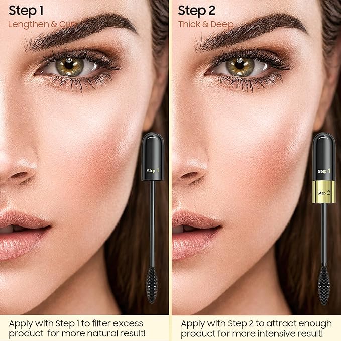 4D Silk Fiber Lash Tubing Mascara - Waterproof & Long-Lasting, Black 2-1 Defining and Lengthening Mascara for Dramatic Lashes, Smudge-Proof, Hypoallergenic (0.28 fl. oz)