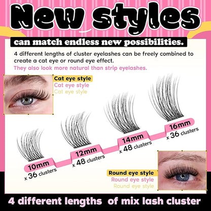 FANXITON Wispy DIY Lash Extension Kit Natural Lash Clusters C Individual Lashes Lash Clusters Kit Cluster Lashes Lash Bond and Seal and Lash Tweezers for Lash Clusters Kit DIY at Home