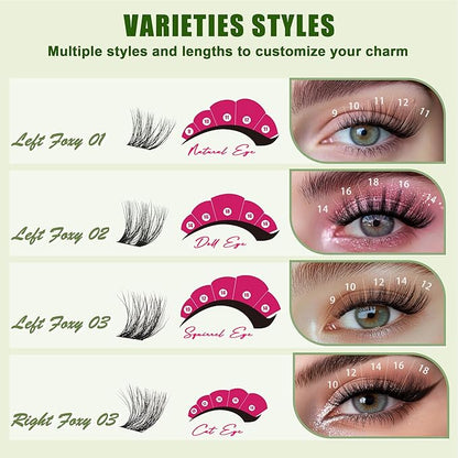 FOXY BEAUTY Lash Clusters Kit - Lash Clusters Eyelash Clusters Kit Lash Extension Kit Eyelash Clusters 0.05D Fluffy Eyelash Clusters Biodegradable Lightweight Eyelashes Kit Lash Kit with Bond and Seal
