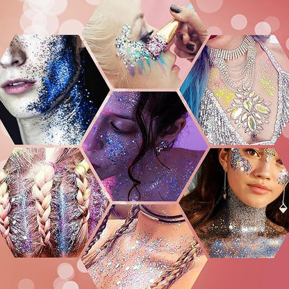 JASSINS 2 Pack Face Body Glitter, 100ml White Glitter Gel Makeup for Women Girls Kids, Singer Concerts Festival Rave Accessories, Chunky Mermaid Sequins Glitter