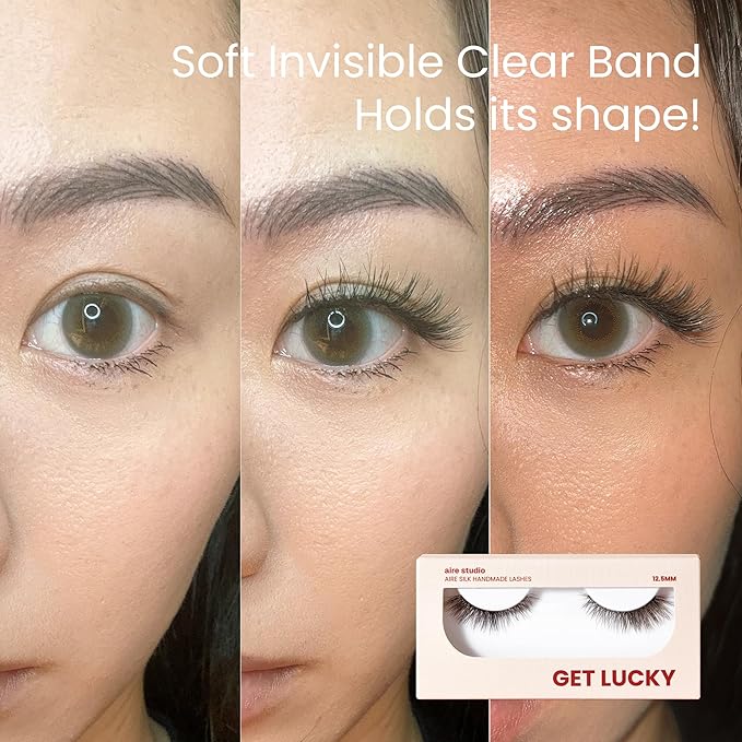 Get Lucky False Eyelashes Natural Look - Natural False Lashes - Soft Thin Clear Band - Natural Lashes