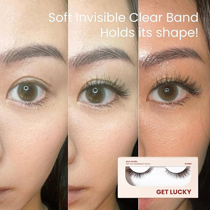Get Lucky False Eyelashes Natural Look - Natural False Lashes - Soft Thin Clear Band - Natural Lashes