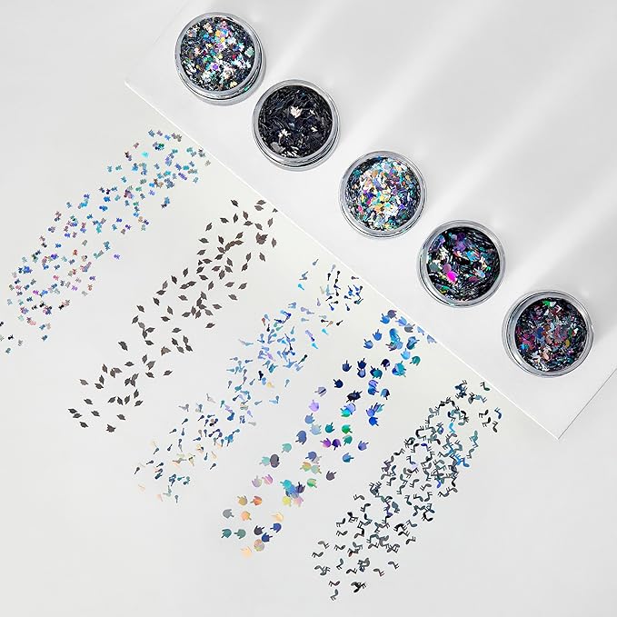 Makerflo Holographic Shape Glitter Variety Set Pack of 33, 1oz Each for DIY, Festival Decoration Crafts & Slime