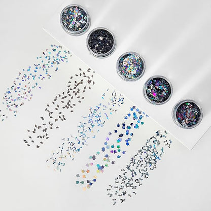 Makerflo Holographic Shape Glitter Variety Set Pack of 33, 1oz Each for DIY, Festival Decoration Crafts & Slime