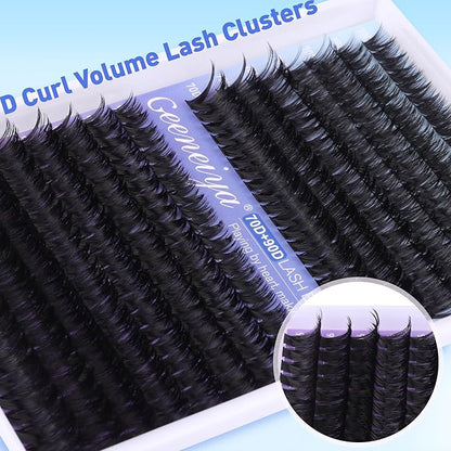 Geeneiya Wispy Lash Clusters Kit 70D+90D Lash Extension Kit 10-18mm Natural Cluster Eyelash Extensions Kit Individual Lashes with Waterproof Lash Bond and Seal Glue, Lash Tweezers (300PCS)