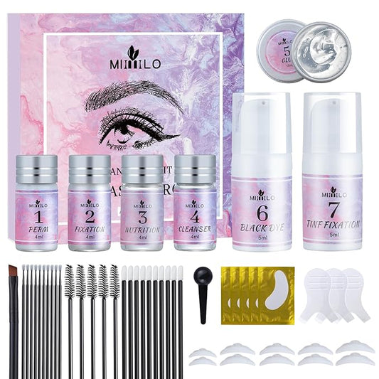 Lash Lift & Brow Lamination Kit with Black Color, Lash Lift Kit & Eyebrow Lamination Kit with All Tools for Fuller Thicker Voluminous Eyebrows & Curled Eyelashes, Lasting for 6-8 Weeks