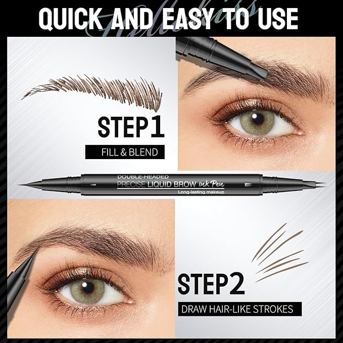 Eyebrow Pencil Brow Pen - 2-Pack 2-IN-1 Dual-Ended Eye Brow Pencils 2-Fork-Tip Microblading Eyebrow Pen for Women Waterproof Eyebrow Pen with Brow Brushes Light Brown ＆ Brown