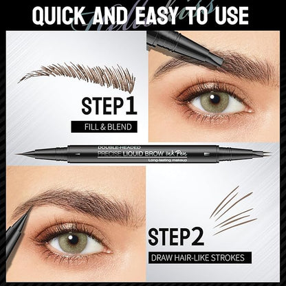Eyebrow Pencil Brow Pen - 2-Pack 2-IN-1 Dual-Ended Eye Brow Pencils 2-Fork-Tip Microblading Eyebrow Pen for Women Waterproof Eyebrow Pen with Brow Brushes Light Brown ＆ Brown