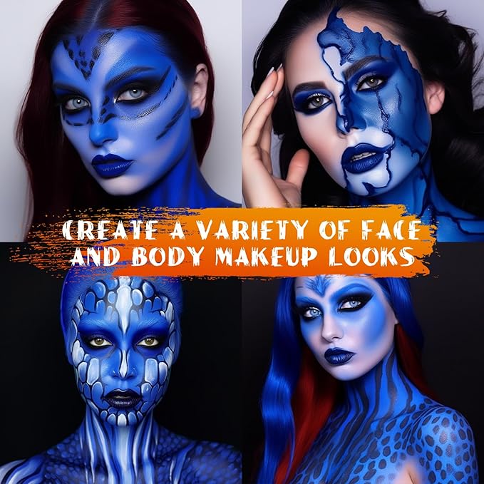 BOBISUKA Blue Face Body Paint Stick Dark Blue Eye Black Sticks for Sports Water Based Face Painting Kit Quick Drying Foundation Makeup for Halloween Avatar Mystique Smurf Cosplay SFX Costume Party