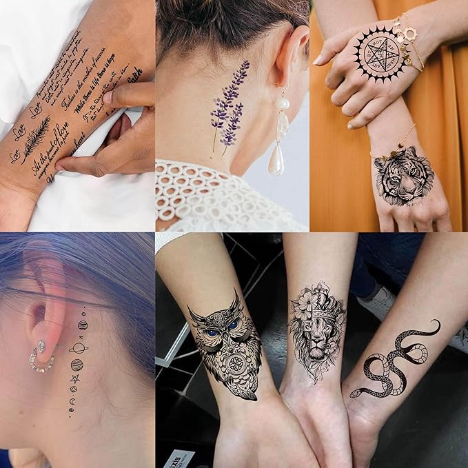 53 Sheets 3D Large Tiger Dragon Temporary Tattoos For Women Thigh Men Arm Adult, Half Sleeve Halloween Gangster Lion Owl Fake Tattoo Sticker, Warrior Wolf Flower Bulk Tiny Small Tatoos Finger
