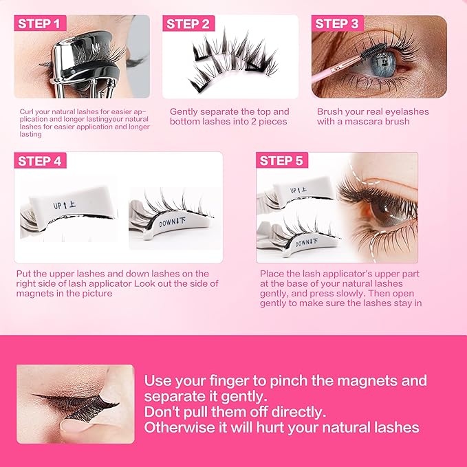 Reusable Magnetic Lashes Natural Look Magnetic Eyelashes without Eyeliner No Glue Needed False Eyelashes Magnetic Lashes Kit with Applicator