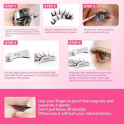 Reusable Magnetic Lashes Natural Look Magnetic Eyelashes without Eyeliner No Glue Needed False Eyelashes Magnetic Lashes Kit with Applicator