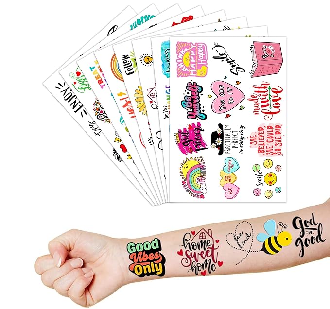 96 PCS Motivational Inspirational Quote Pre-Cut Temporary Tattoos for Kids Birthday Party Decorations Supplies Decor Favors Super Cute Positive Affirmation Tattoo Stickers Gifts For Boys Girls Rewards