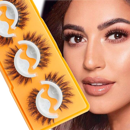 DAODER Self Adhesive Eyelashes Wispy Lashes Natural Look NO Glue Need Press On Lashes 3 Pairs Soft Fluffy Reusable Eyelashes with 40 Extra Glue Strips 14mm (Round Eye GX02)