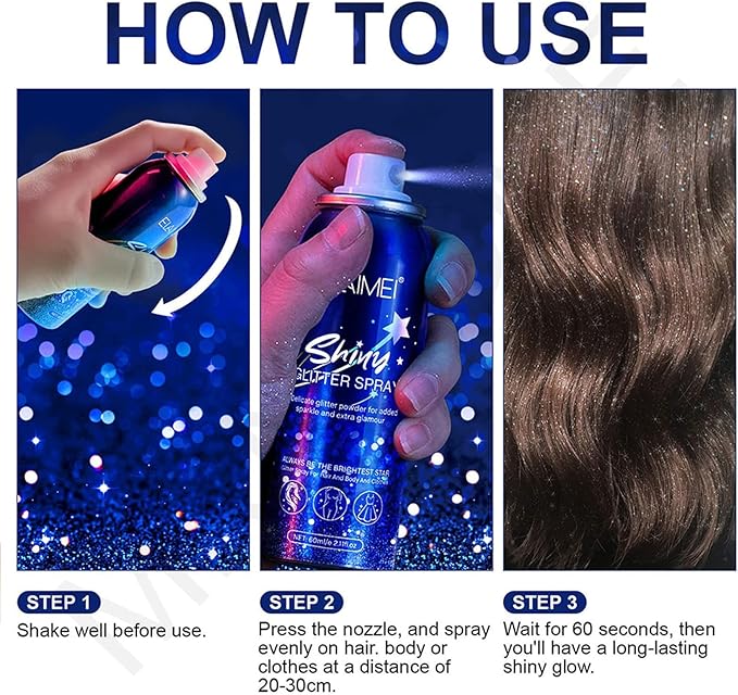 2pcs Waterproof Glitter Spray - Shimmer Glitter Hair & Body Spray - Long-Lasting Highlight Powder for Women, Girls - Face, Skin, Hair, Clothing, Nail Art & Craft