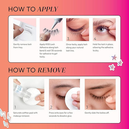 KISS Filter Lashes, AI-Inspired Cat Eye False Eyelashes, Medium Length (10-12mm), Wispy 3D Volume, Natural Look, 1 Pair with Lash Glue, The Glow Up Filter