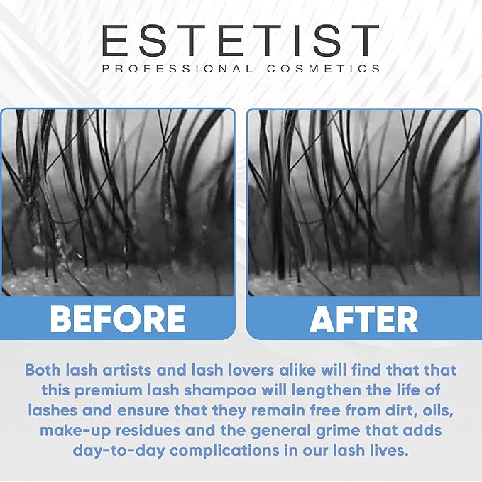 ESTETIST Eyelash Extension Shampoo & Brush - Gentle Aftercare Foaming Lash Cleanser Kit & Makeup Remover - For Home & Salon Use