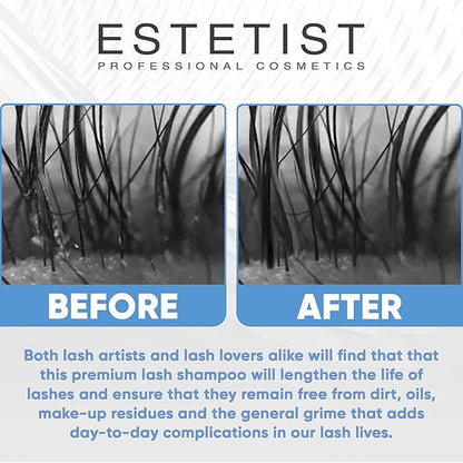 ESTETIST Eyelash Extension Shampoo & Brush - Gentle Aftercare Foaming Lash Cleanser Kit & Makeup Remover - For Home & Salon Use
