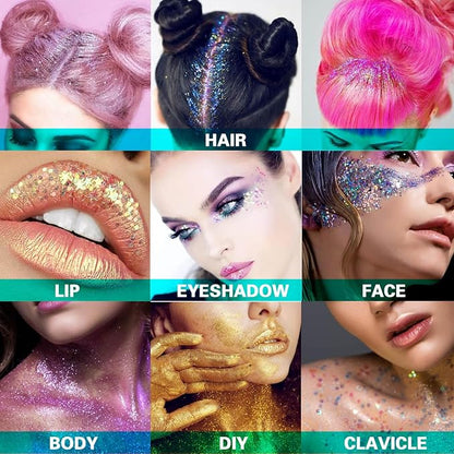 MEICOLY Brown Body Glitter,Deer Maroon Face Glitter Gel,Mermaid Sequins Halloween Glitter Face Paint,Chunky Glitter for Face Body Eye Lip Hair,Glitter Makeup for Women and Kids