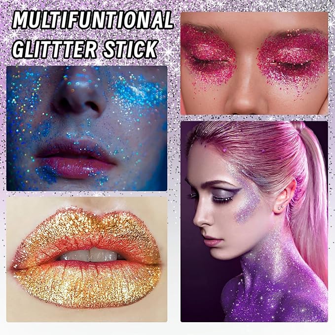 DAGEDA Body Glitter Stick,Face Glitter Gel Mermaid Sequins Glitter for Hair Nail,Chunky Glitter Eyeshadow for Rave Accessories Stage Halloween Festival Makeup(Purple Glitter)