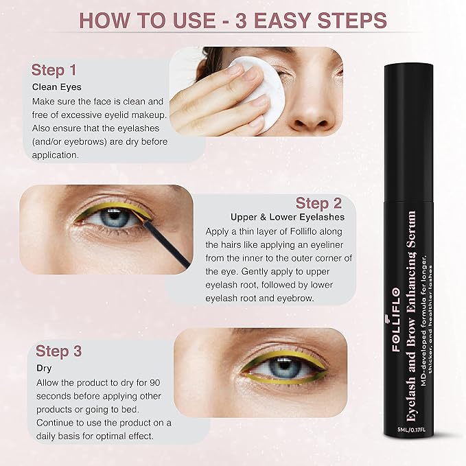 Folliflo by CELL ACCEL Eyelash & Brow Enhancing Serum with Castor Oil & Panax Ginseng - Hair Growth Formula for Longer, Thicker & Healthier Lashes - Developed by a Harvard-Trained Dermatologist