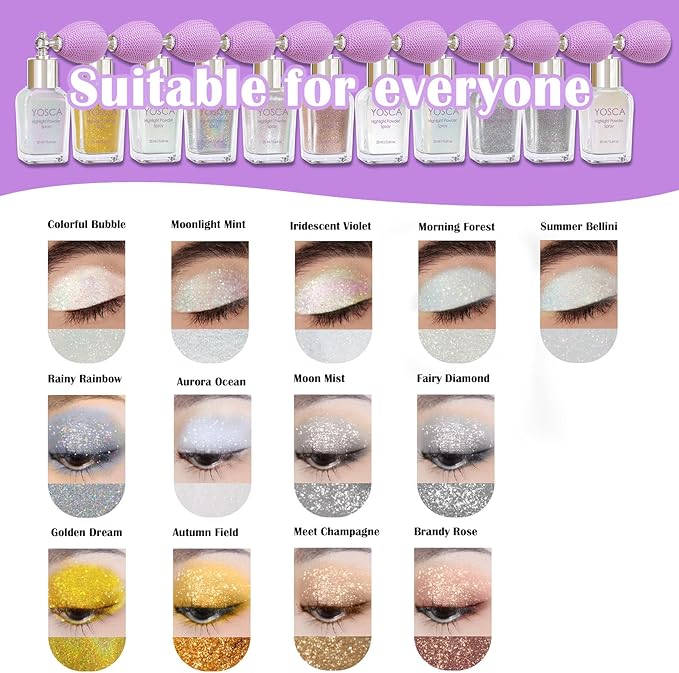 Yosca Body Glitter Spray, 30ML Loose Body Shimmer Powder Iridescent Hair Spray White Glitter Sparkle Highlighter Makeup Mardi Gras Concert Party Rave Accessories for Clothes Hair Face Nail Art