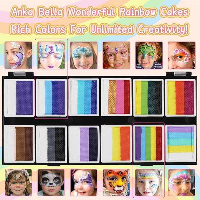 Anka Bella Professional Split Cake Face Paint(120gm),Water Based Face Painting Kit for Kids & Adults,Hypoallergenic & Non-Toxic,Gift for Birthday Parties/Halloween/Carnival