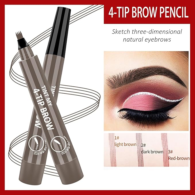 2024 New Magic Eyebrow Pencil, 3D Waterproof Microblading Eyebrow Pencil Contouring Pen, 4-point Brow Lifter, Natural Fine Stroke Microblading Eyebrow Pencil(Grey)