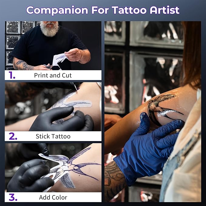 Wireless Tattoo Transfer Machine - Thermal Stencil Printer for Temporary & Specialty Tattoos, Compatible with Tablet PC & Phone - Silver
