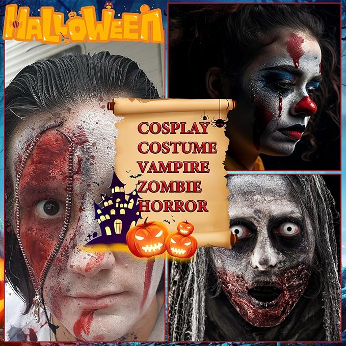 3Pcs Fake Blood Halloween Special Effects SFX Makeup Kit,Fake Blood Spray Makeup,Coagulated Blood Realistic Dripping Fake Blood Washable for Clothes Zombie Vampire Cosplay Costume Monster