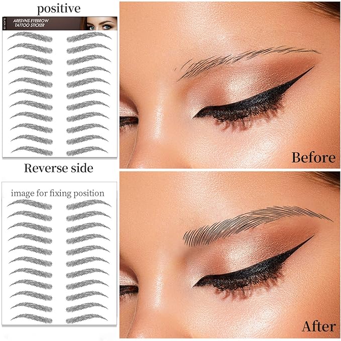 Aresvns Black Eyebrows Tattoo - 99 Pairs! Waterproof, Long-lasting 3-5 Days, 4D Realistic, Well-made Eyebrow Transfer Sticker