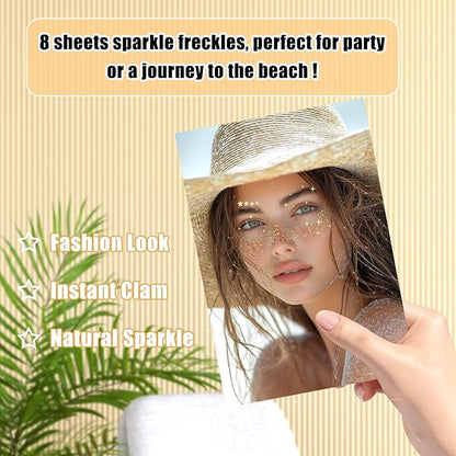 Glitter Freckles Face Tattoo, Sparkle Face Makeup Patches, Gold and Silver Freckles Face Makeup Patches, Waterproof Temporary Face Tattoos, Face Glitter Speckles Patches, 8 Sheets