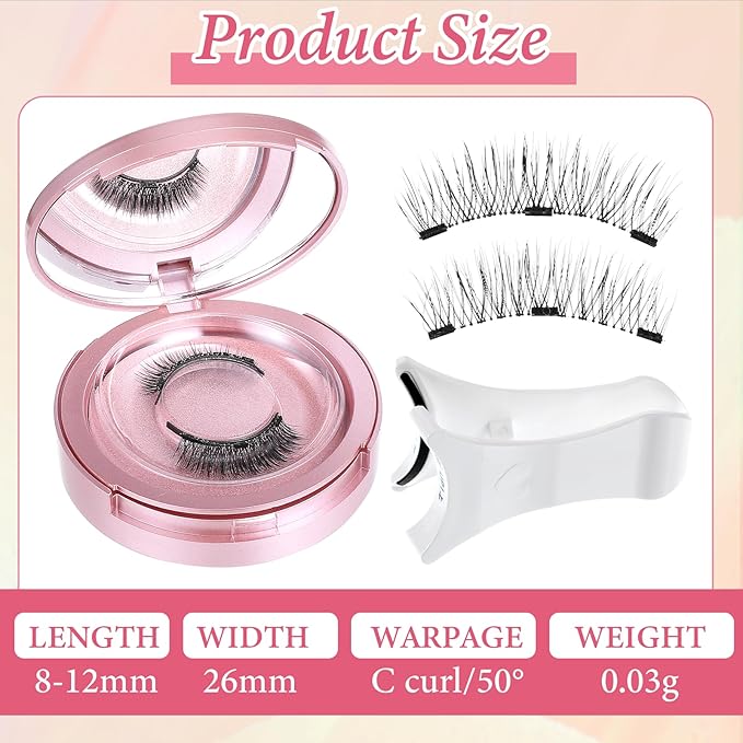 Natural Look Magnetic Eyelashes Kit 2 Pairs Double Sided Reusable Soft Magnetic Lashes with Applicator Mirror No Glue No Eyeliner Easy to Wear Remove Eyelash Applicator Tool Kit