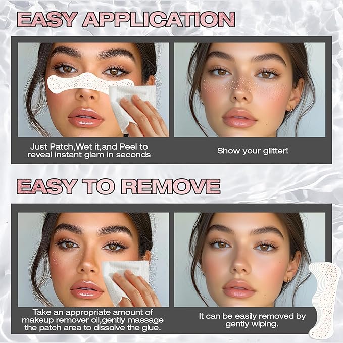24 Pcs Glitter Freckles Face Tattoo,Rose Gold Face Glitter Makeup Patches Cute Sparkle Freckles Patches Waterproof Makeup Speckles for Face Accessories for Women Girls
