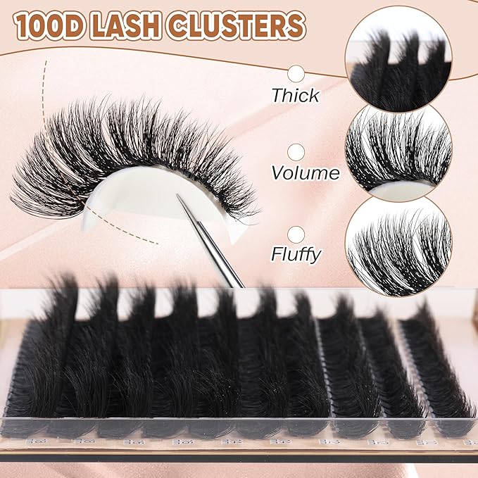Fluffy Thick Lash Clusters DIY Eyelash Extension 10-18MIX D Curl Lash Clusters 100D Wispy Individual Eyelash Extensions Clusters Lashes DIY Fluffy Lash for Beginners by Focipeysa